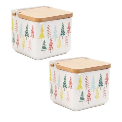 Melrose International Ceramic Pine Tree Print Box (Set of 2) - Primary Image