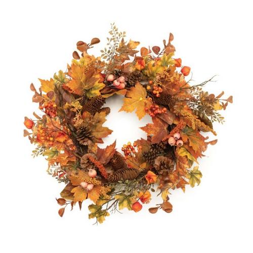 Melrose International Mixed Fall Foliage and Pincones Wreath 26.5"D - Primary Image