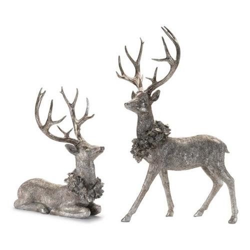 Melrose International Holiday Deer Figurine with Wreath (Set of 2) - Primary Image