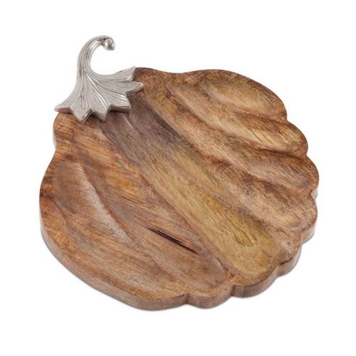 Melrose International Wooden Pumpkin Tray with Aluminum Stem - Primary Image
