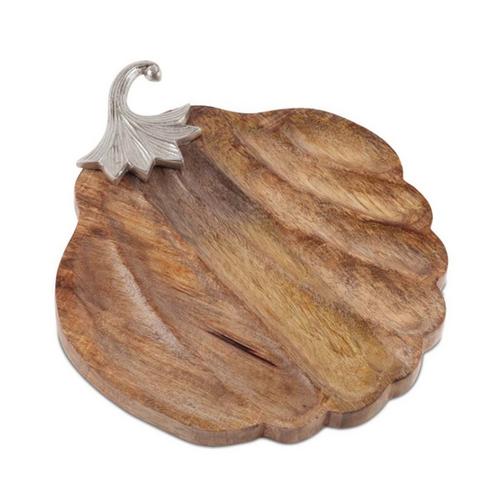 Melrose International Wooden Pumpkin Tray with Aluminum Stem - Primary Image