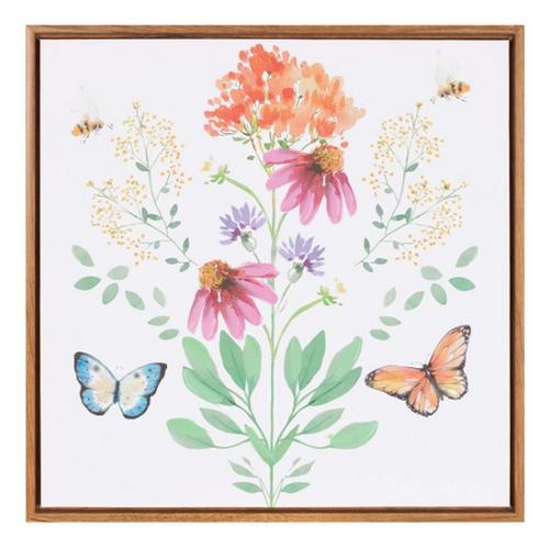 Melrose International Framed Floral and Butterfly Wall Art 15.5"SQ - Primary Image
