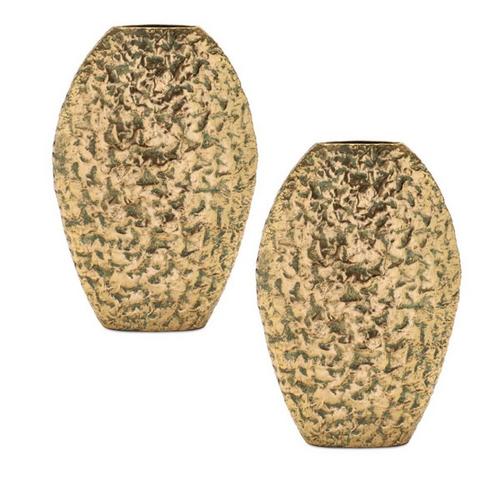 Melrose International Distressed 14.25in Flat Metal Vase (Set of 2) - Primary Image