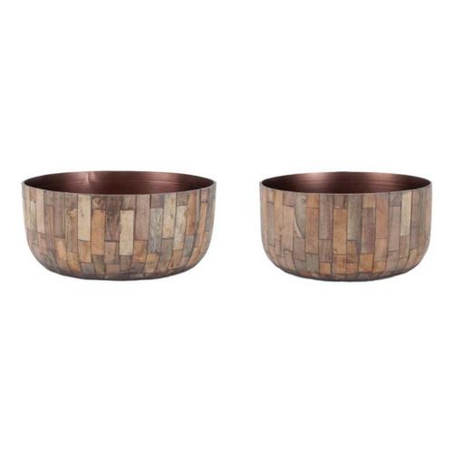 Melrose International Round Wooden Bowl Planter (Set of 2) - Primary Image