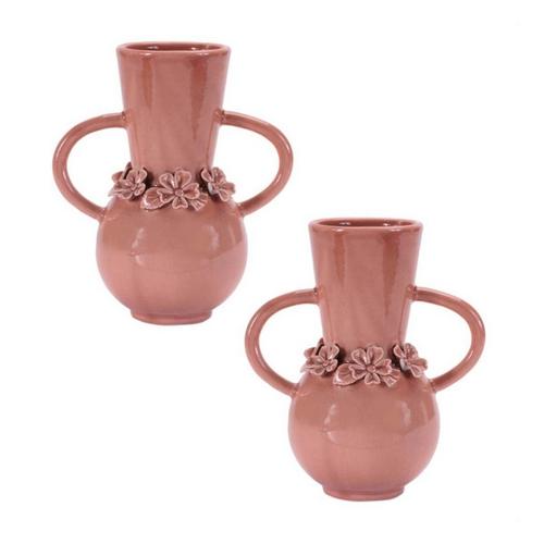 Melrose International Storeware 8in Vase with Floral Accent (Set of 2) - Primary Image