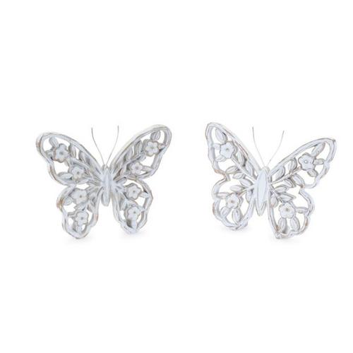 Melrose International White Washed Floral Butterfly Dcor (Set of 2) - Primary Image