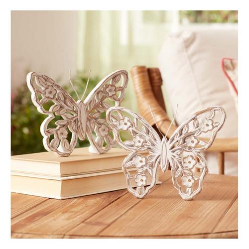 Melrose International White Washed Floral Butterfly Dcor (Set of 2) - Primary Image