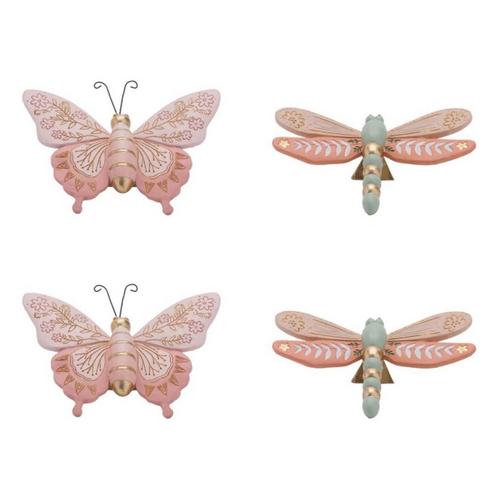 Melrose International Floral Etched Butterfly and Dragonly Shelf Sitter (Set of 4) - Primary Image