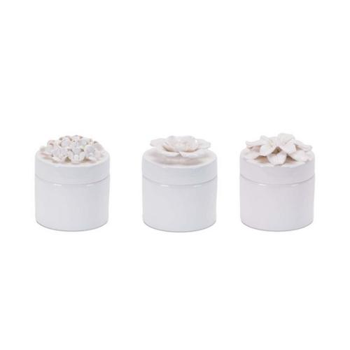 Melrose International Stoneware Box with Floral Lid Accent (Set of 3) - Primary Image