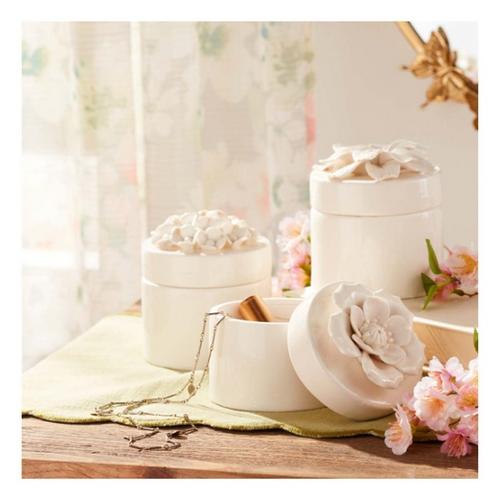 Melrose International Stoneware Box with Floral Lid Accent (Set of 3) - Primary Image