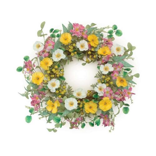 Melrose International Mixed Poppy Floral Wreath 24"D - Primary Image