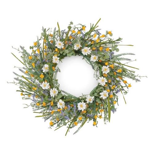 Melrose International Mixed Daisy and Lavender Floral Wreath 22"D - Primary Image