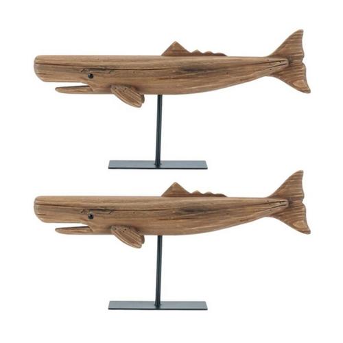 Melrose International Pine Wood Whale Sculpture (Set of 2) - Primary Image