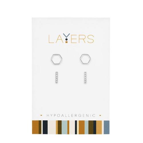 Layers Hex Bar Stud Earrings - Primary Image