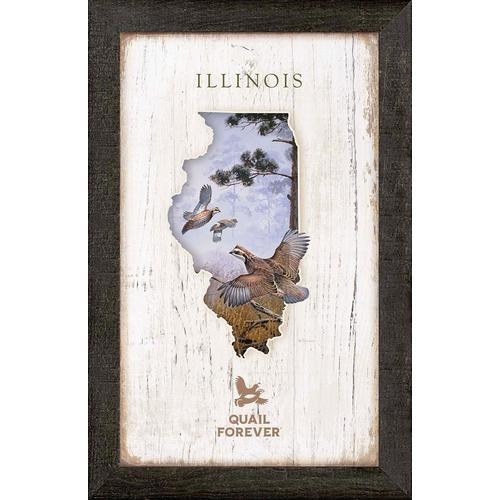 Wild Wings Covey Break - Quail Framed Custom State Wood Sign by David A. Maass - Primary Image