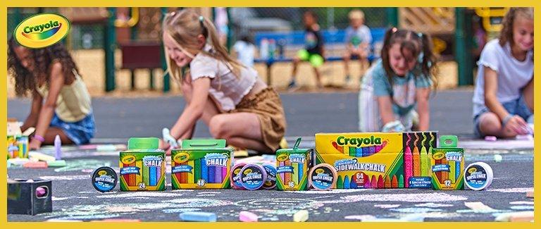 Kids playing with Crayola chalk: Shop outdoor play