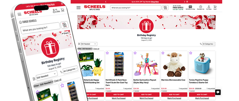 Create your SCHEELS registry phone and desktop pages