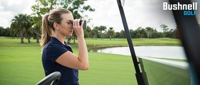 Bushnell lifestyle of a golfer using rangefinder