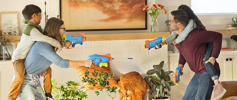 Kids playing with nerf guns