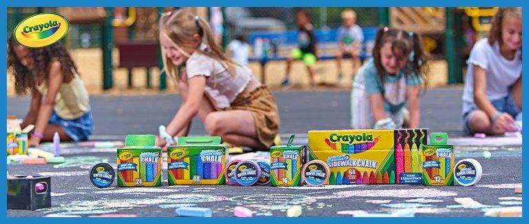 Kids playing with Crayola chalk: Shop outdoor play