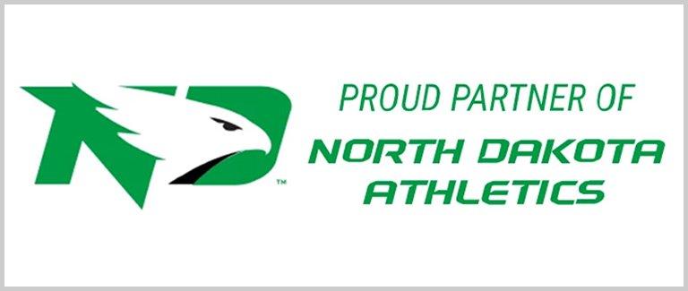 Text: SCHEELS is a Proud Partner of UND Athletics. UND logo and stadium.