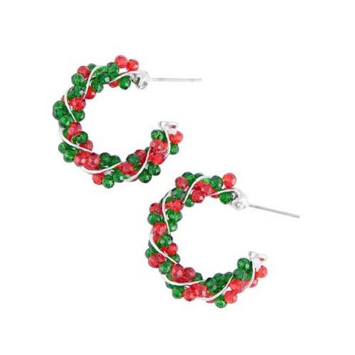 Howards Holiday Wrapped Beaded Hoop Earrings - Primary Image