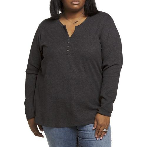 Women's North River Plus Size Waffle Long Sleeve V-Neck Henley - Primary Image