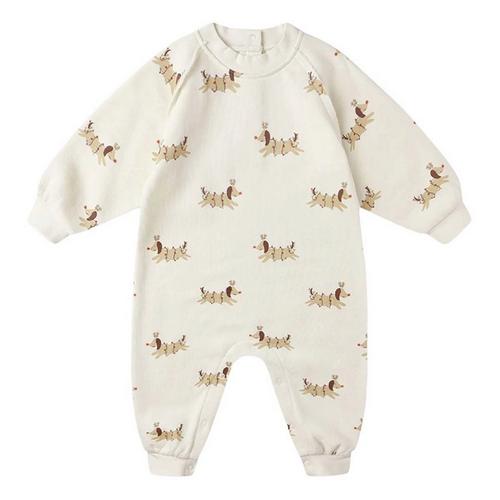 Baby Rylee + Cru Raglan Christmas Dogs Long Sleeve Jumpsuit - Primary Image