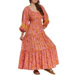 Women's Angie Smock Bodice Long Sleeve Square Neck Maxi Dress - Thumbnail 2 of 3