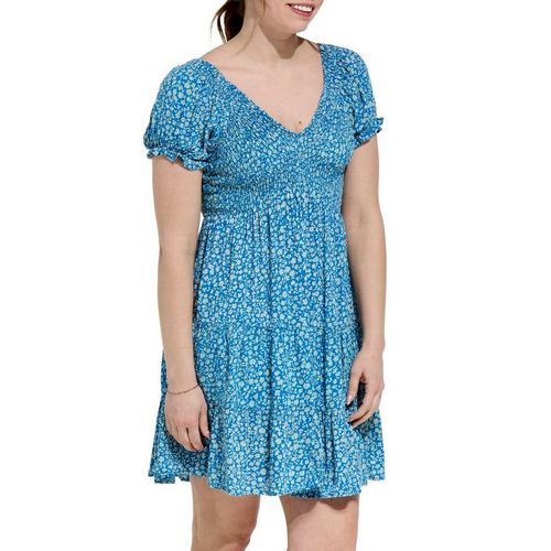 Women's Angie Smocked Bust Puff Babydoll Dress Small Cornflower
