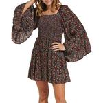 Women's Angie Smocked Bodice Bell Sleeve Long Sleeve Square Neck Dress - Thumbnail 1 of 3