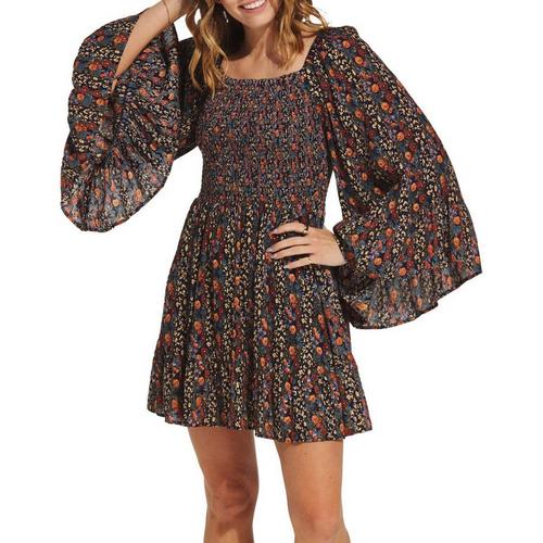 Women's Angie Smocked Bodice Bell Sleeve Long Sleeve Square Neck Dress - Primary Image