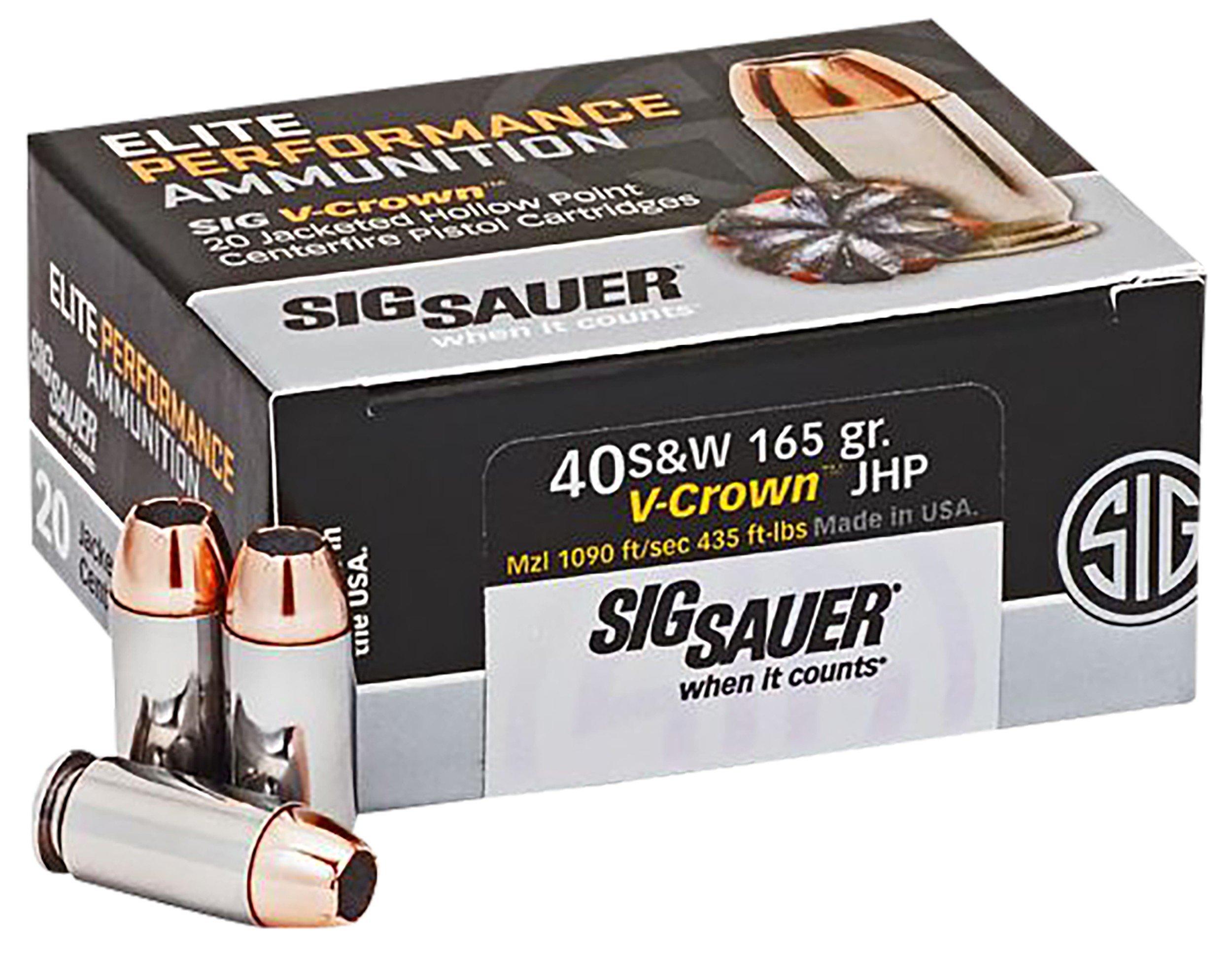 SIG SAUER Sig Elite Performance 165gr V-Crown JHP 20/bx 40 S&W Handgun Ammunition 20 Round Box