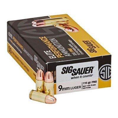 SIG SAUER Elite Performance FMJ 9mm Handgun Ammunition 50 Round Box