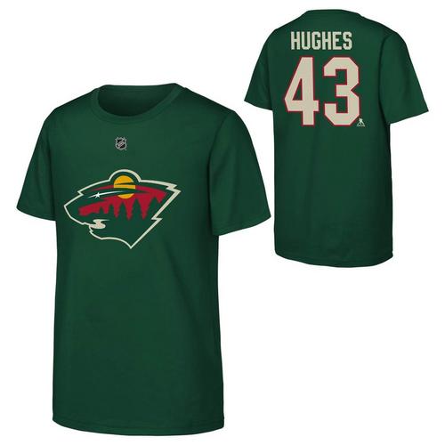 Genuine Stuff Kids' Minnesota Wild Quinn Hughes #43 FLAT Name & Number T-Shirt - Primary Image