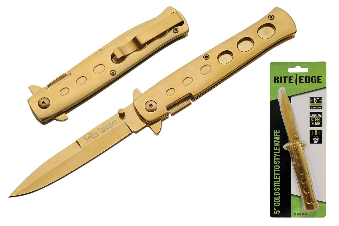 Rite Edge Gold Stilleto Style Folding Knife - Rite Edge
