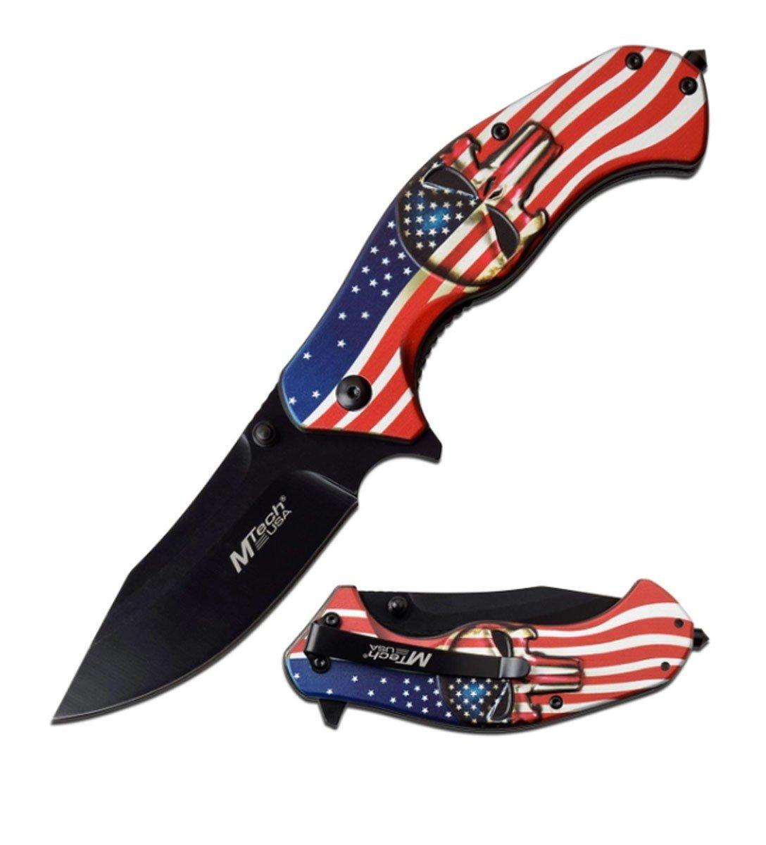 Mtech Flag Skull Spring Assisted MT-A1025A Pocket Knife - Mtech