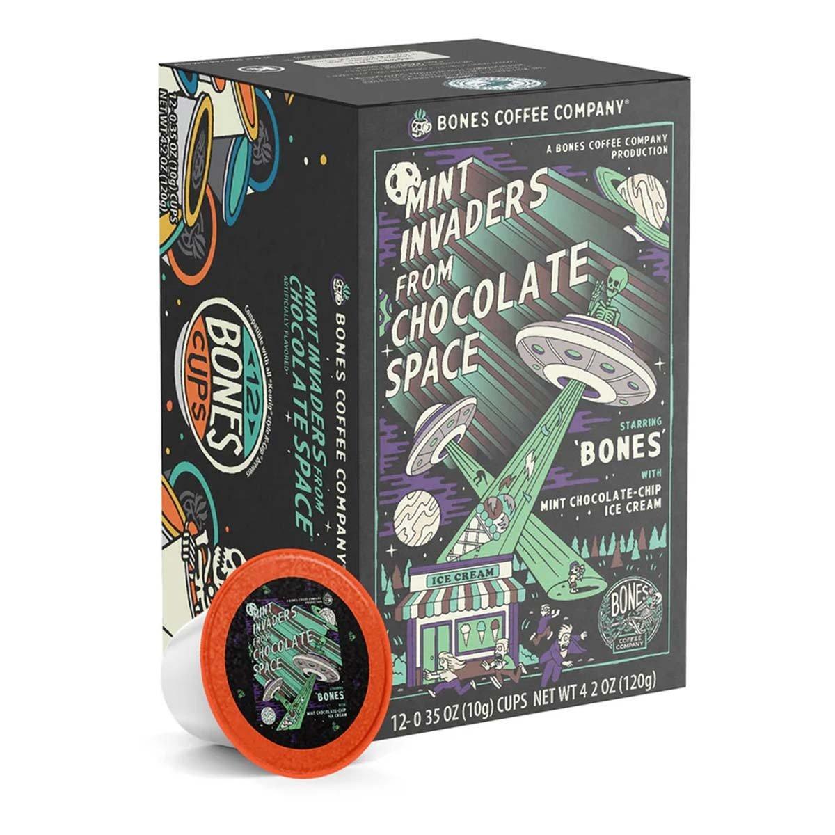 Bones Coffee Co. Mint Invaders From Chocolate Space Bones Cups - 12 Count Coffee - Bones Coffee Co.