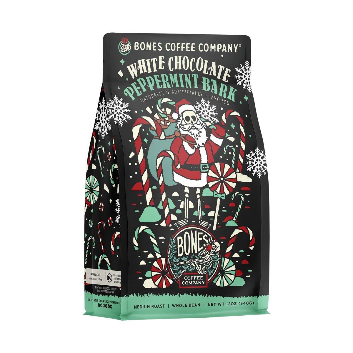 Bones Coffee Co. White Chocolate Peppermint Bark 12 oz Coffee - Bones Coffee Co.
