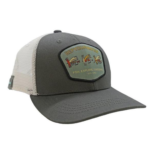 REPYOURWATER Retro Flies Badge Fly Fishing Snapback Hat