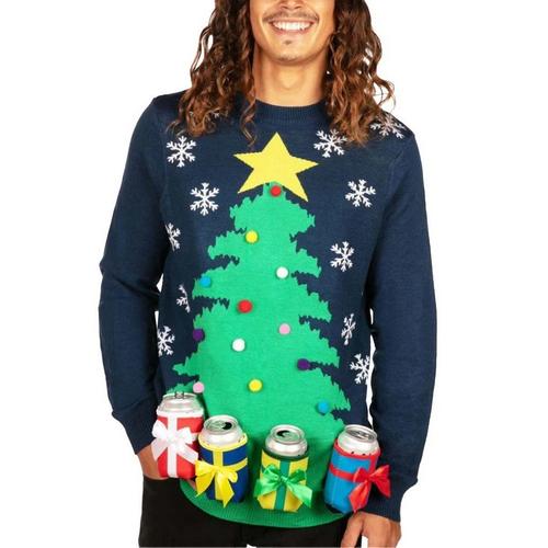 Tipsy Elves Christmas Tree with Beer Holsters Ugly Christmas Pullover Sweater - Primary Image