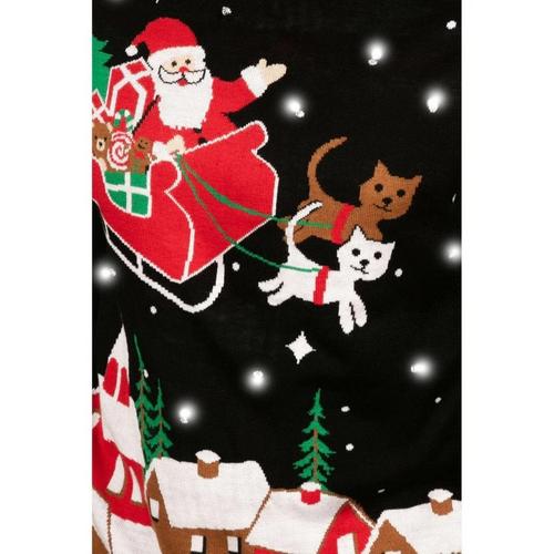 Men's Tipsy Elves Meowy Sleigh Light Up Ugly Christmas Pullover Sweater - Primary Image