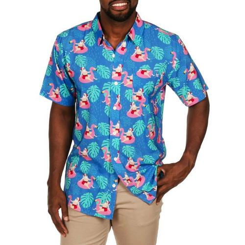 Men's Tipsy Elves Santa Pool Party Button Up Shirt - Primary Image