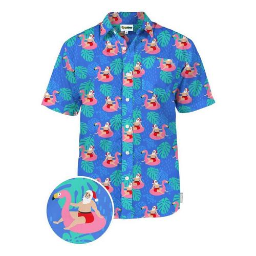 Men's Tipsy Elves Santa Pool Party Button Up Shirt - Primary Image