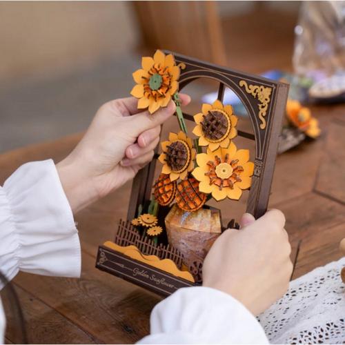 Hands Craft 3D Wooden Puzzle Golden Sunflower w/LED Lights - Primary Image
