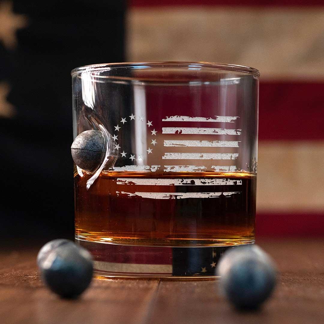 BenShot America's 250th Anniversary Betsy Ross Flag Musket Ball Rocks Glass - BenShot