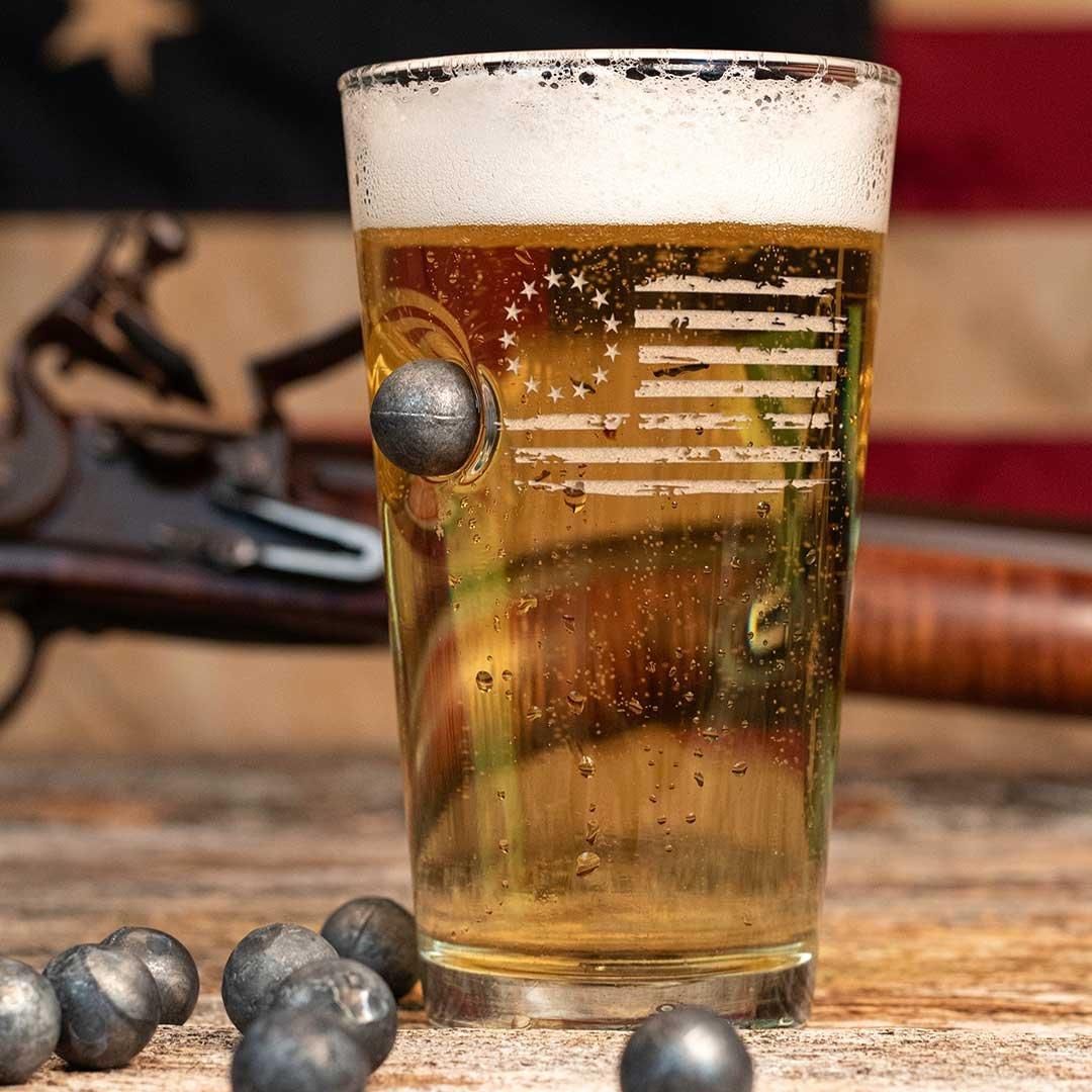 BenShot America's 250th Anniversary Betsy Ross Flag Musket Ball Pint Glass - BenShot