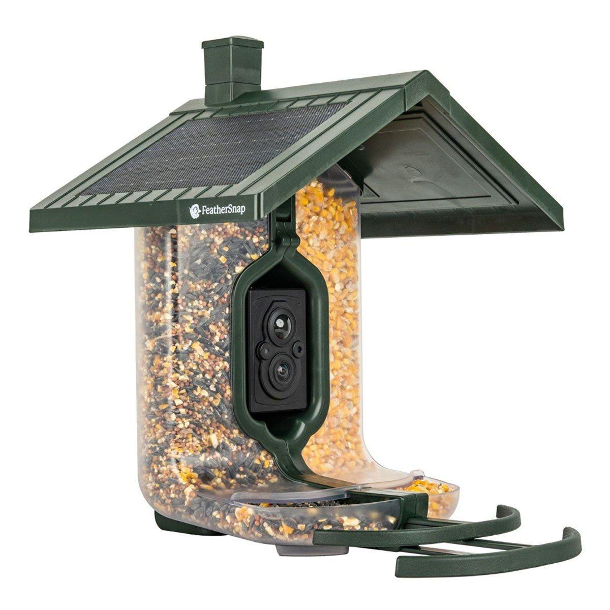 Cardinal visiting a camera-equipped bird feeder