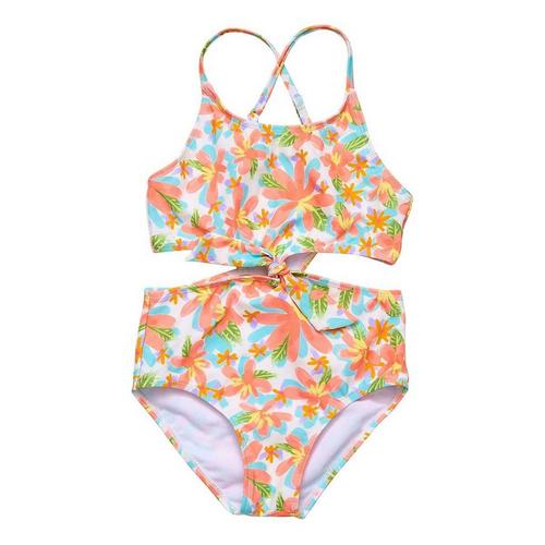 Girls' Snapper Rock Hawaiian Luau Sustainable Cut Out One Piece Swimsuit - Primary Image