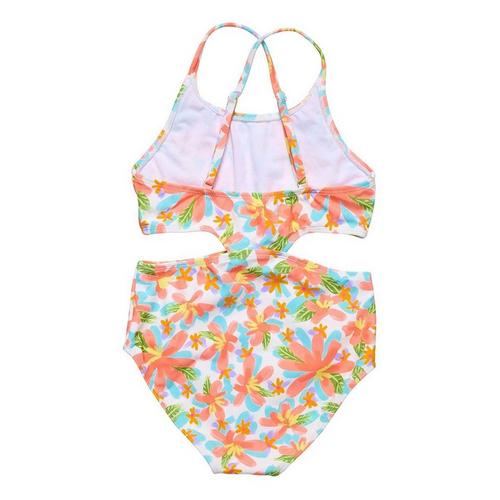 Girls' Snapper Rock Hawaiian Luau Sustainable Cut Out One Piece Swimsuit - Primary Image